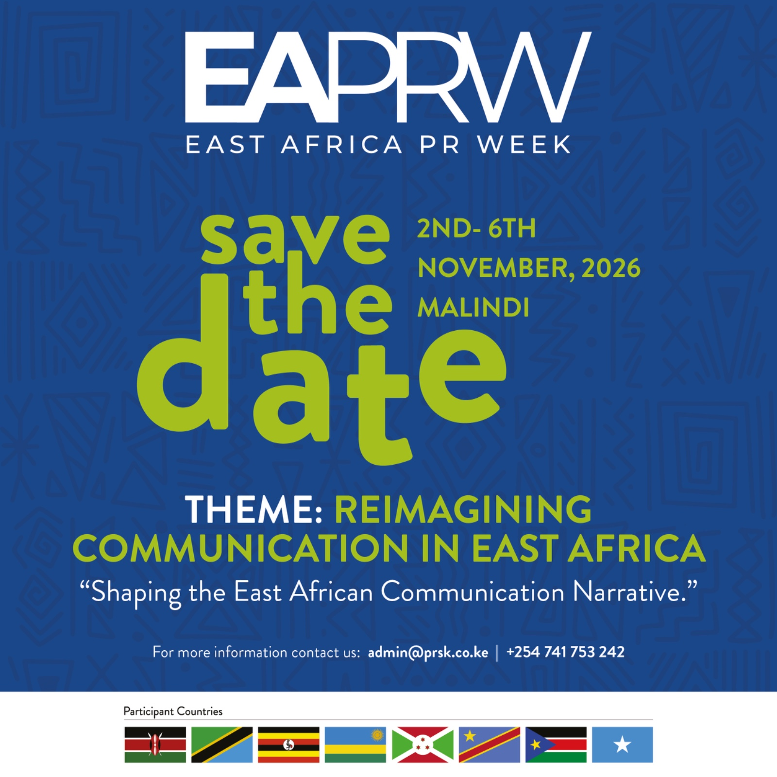 EAPRW 2026 — Save the Date, 2–6 November 2026, Malindi