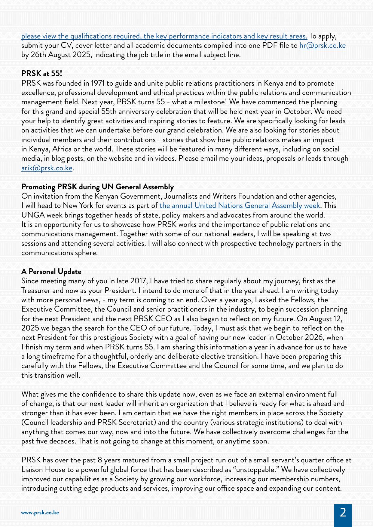 President's Desk message — page 2