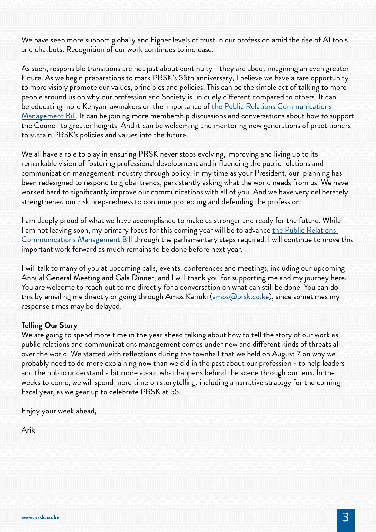 President's Desk message — page 3
